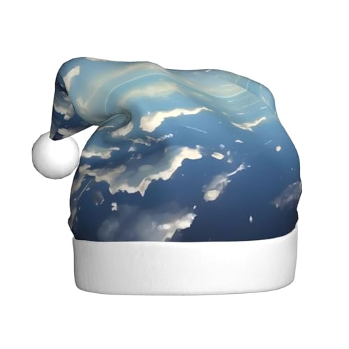 YYHHAOFA Weihnachtsmütze mit blauem Himmel und weißen Wolken – festliches Ornament, Weihnachts- und Halloween-Accessoire für Feiertage von YYHHAOFA