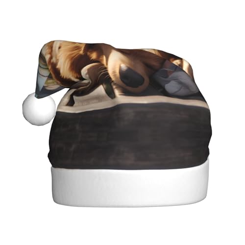 YYHHAOFA Weihnachtsmütze mit ruhendem Hund – festliche Dekoration für Weihnachten, Halloween, Zubehör für Feiertagspartys von YYHHAOFA