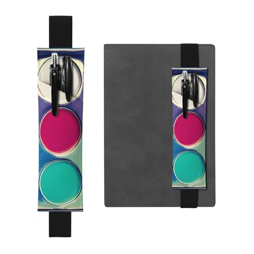 Schwarzes Leder-Stifthalter, Lesezeichen, rund, Farbpalette, Bild, verstellbares Gummiband, 21,1–4,6 cm, geeignet für die meisten Notizbücher, Tagebücher Schwarzes Leder-Stifthalter, Lesezeichen, rund, Farbpalette, Bild, verstellbares Gummiband, 21,1–4,6 cm, geeignet für die meisten Notizbücher, Tagebücher von YYHWHJDE