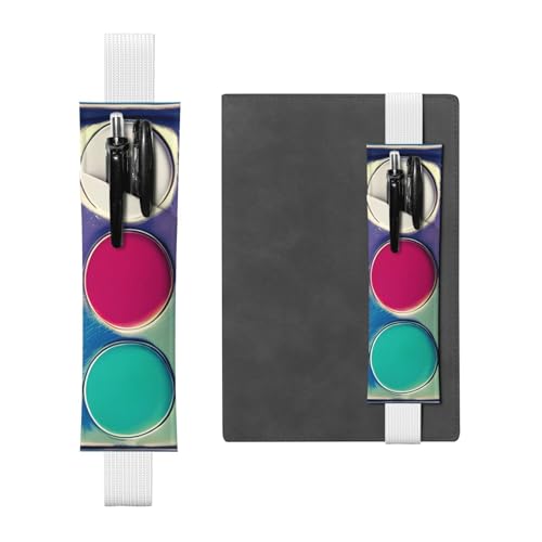 Weißes Leder-Stifthalter, Lesezeichen, rund, Farbpalette, Bild, verstellbares Gummiband, 21,1–4,6 cm, geeignet für die meisten Notizbücher, Tagebücher Weißes Leder-Stifthalter, Lesezeichen, rund, Farbpalette, Bild, verstellbares Gummiband, 21,1–4,6 cm, geeignet für die meisten Notizbücher, Tagebücher von YYHWHJDE