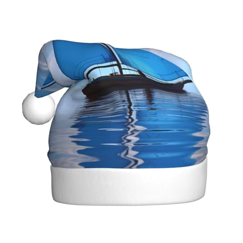 YYHWHJDE Blauer Segelboot Weihnachtsmütze für Erwachsene - Festliche Party Dekoration, weiches und langlebiges Material von YYHWHJDE