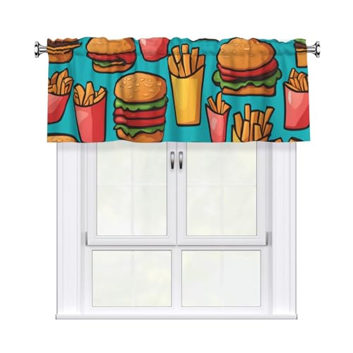 YYHWHJDE Kurze Vorhänge mit Cartoon-Burger-Pommes-Aufdruck, mit Volantstange, 137,2 x 45,7 cm, Lichtfilterung, einfache Installation für Küche, Bad, Waschküche, Studio YYHWHJDE Kurze Vorhänge mit Cartoon-Burger-Pommes-Aufdruck, mit Volantstange, 137,2 x 45,7 cm, Lichtfilterung, einfache Installation für Küche, Bad, Waschküche, Studio von YYHWHJDE
