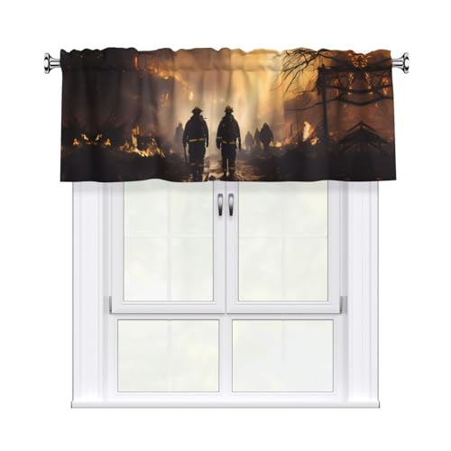 YYHWHJDE Kurzgardine mit Volant-Stange, Motiv Feuerwehrleute gegen Feuer, 137,2 x 45,7 cm, Vorhangvolant, Küche, Badezimmer, Waschküche, Studio, Heimdekoration von YYHWHJDE