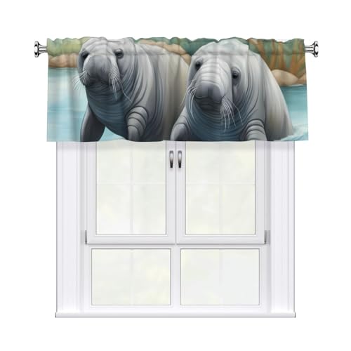 YYHWHJDE Kurzgardinen mit Seekuh, bedruckt, mit Volantstange, 137,2 x 45,7 cm, für Küche, Badezimmer, Waschküche, Studio, Heimdekoration YYHWHJDE Kurzgardinen mit Seekuh, bedruckt, mit Volantstange, 137,2 x 45,7 cm, für Küche, Badezimmer, Waschküche, Studio, Heimdekoration von YYHWHJDE