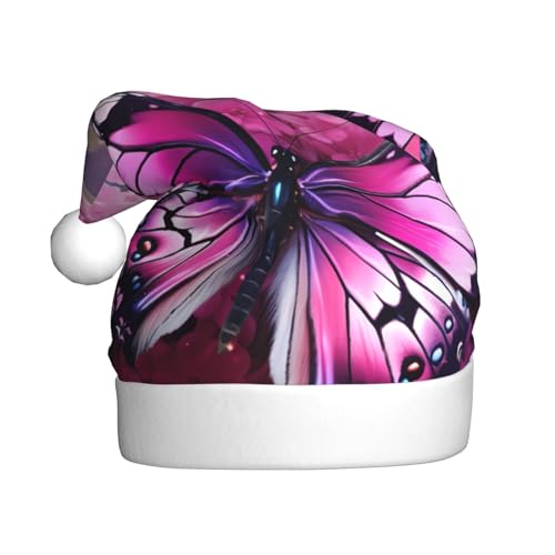 YYHWHJDE Rosa Blume Lila Schmetterling Weihnachtsmütze für Erwachsene - Festliche Party Dekoration, weiches und langlebiges Material von YYHWHJDE