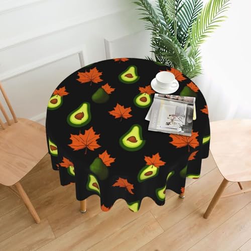 YYHWHJDE Runde dekorative Tischdecke, 152,4 cm, Ahornblatt-Avocado-Drucke für den Innen- und Außenbereich, auf runden Tischen wie Couchtischen, Esstischen und Bauernhoftischen von YYHWHJDE