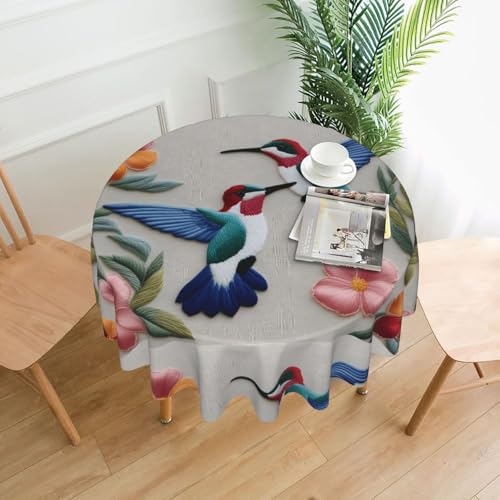 YYHWHJDE Runde dekorative Tischdecke, 152,4 cm, Blumen-Kolibri-Stickmuster, wasserdicht, waschbar und wiederverwendbar, für Essen, Kaffee, Picknick, Hochzeit, Party YYHWHJDE Runde dekorative Tischdecke, 152,4 cm, Blumen-Kolibri-Stickmuster, wasserdicht, waschbar und wiederverwendbar, für Essen, Kaffee, Picknick, Hochzeit, Party von YYHWHJDE