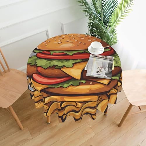 YYHWHJDE Runde dekorative Tischdecke, 152,4 cm, Cartoon-Burger-Muster, für den Innen- und Außenbereich, auf runden Tischen wie Couchtischen, Esstischen und Bauernhoftischen YYHWHJDE Runde dekorative Tischdecke, 152,4 cm, Cartoon-Burger-Muster, für den Innen- und Außenbereich, auf runden Tischen wie Couchtischen, Esstischen und Bauernhoftischen von YYHWHJDE
