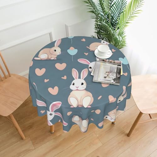 YYHWHJDE Runde dekorative Tischdecke, 152,4 cm, Cartoon-Hasenbild, wasserdicht, waschbar und wiederverwendbar, für Essen, Kaffee, Picknick, Hochzeit, Party von YYHWHJDE