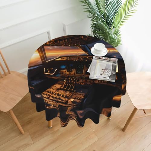 YYHWHJDE Runde dekorative Tischdecke, 152,4 cm, Flugzeug-Cockpitbild, wasserdicht, waschbar und wiederverwendbar, für Essen, Kaffee, Picknick, Hochzeit, Party von YYHWHJDE