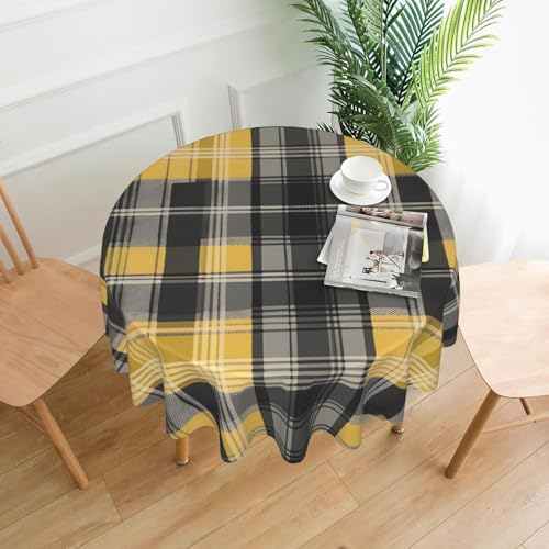 YYHWHJDE Runde dekorative Tischdecke, 152,4 cm, Gelb/Grau/Schwarz, kariertes Bild, wasserdicht, waschbar und wiederverwendbar, für Essen, Kaffee, Picknick, Hochzeit, Party von YYHWHJDE