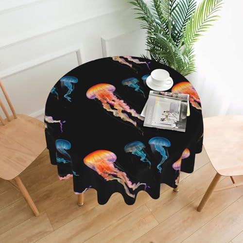 YYHWHJDE Runde dekorative Tischdecke, 152,4 cm, Meereslebewesen-Quallen-Drucke für den Innen- und Außenbereich, auf runden Tischen wie Couchtischen, Esstischen und Bauernhoftischen von YYHWHJDE