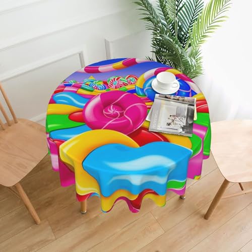 YYHWHJDE Runde dekorative Tischdecke, 152,4 cm, Motiv Candy Land, wasserdicht, waschbar und wiederverwendbar, für Essen, Kaffee, Picknick, Hochzeit, Party von YYHWHJDE