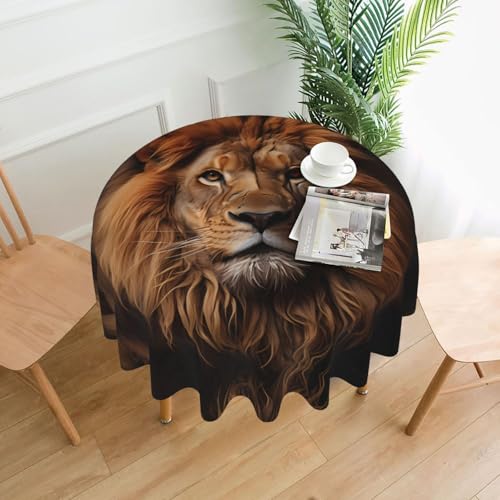 YYHWHJDE Runde dekorative Tischdecke, 152,4 cm, Motiv "Der Löwenblick", wasserdicht, waschbar und wiederverwendbar, für Essen, Kaffee, Picknick, Hochzeit, Party von YYHWHJDE