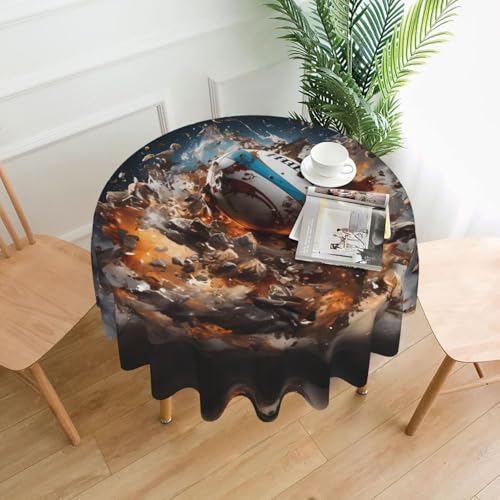 YYHWHJDE Runde dekorative Tischdecke, 152,4 cm, Motiv Rugby auf Feuer, wasserdicht, waschbar und wiederverwendbar, für Essen, Kaffee, Picknick, Hochzeit, Party von YYHWHJDE