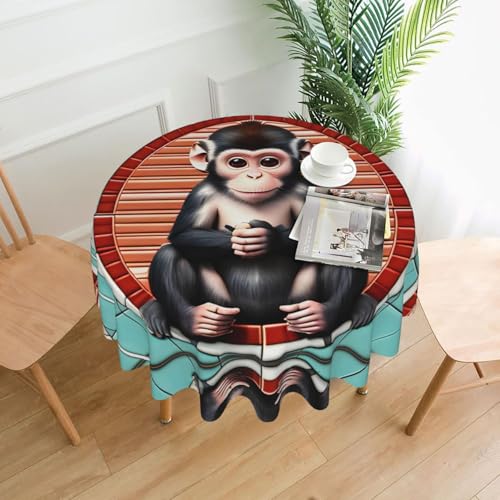 YYHWHJDE Runde dekorative Tischdecke, 152,4 cm, Motiv: Der stille Affe, wasserdicht, waschbar und wiederverwendbar, für Essen, Kaffee, Picknick, Hochzeit, Party von YYHWHJDE