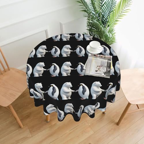 YYHWHJDE Runde dekorative Tischdecke, 152,4 cm, Motiv: Eisbär-Pinguin, hält Hände, Muster für den Innen- und Außenbereich, auf runden Tischen wie Couchtischen, Esstischen und Bauerntischen von YYHWHJDE