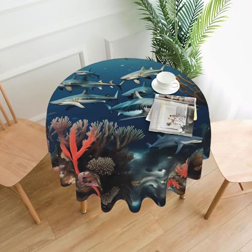 YYHWHJDE Runde dekorative Tischdecke, 152,4 cm, Motiv: Haie unter dem Meer, wasserdicht, waschbar und wiederverwendbar, für Essen, Kaffee, Picknick, Hochzeit, Party von YYHWHJDE