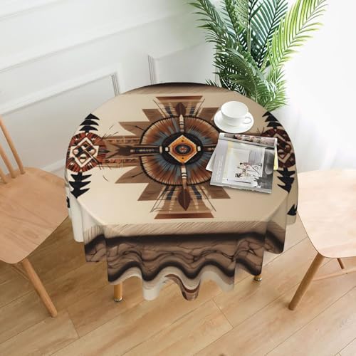 YYHWHJDE Runde dekorative Tischdecke, 152,4 cm, Motiv: Indianer-Malerei, wasserdicht, waschbar und wiederverwendbar, für Essen, Kaffee, Picknick, Hochzeit, Party von YYHWHJDE