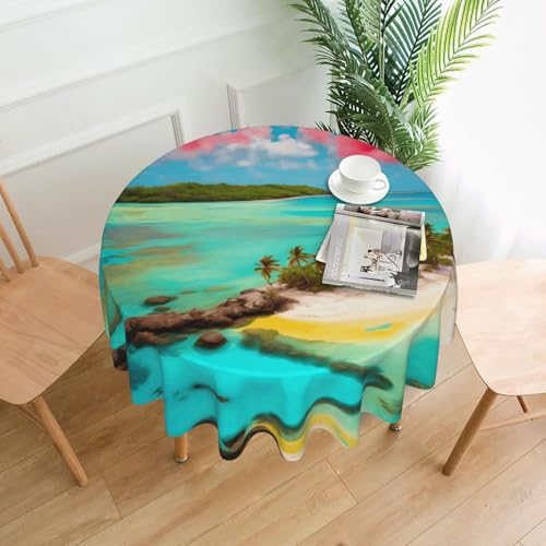 YYHWHJDE Runde dekorative Tischdecke, 152,4 cm, Motiv: Karibiklandschaft, wasserdicht, waschbar und wiederverwendbar, für Essen, Kaffee, Picknick, Hochzeit, Party von YYHWHJDE