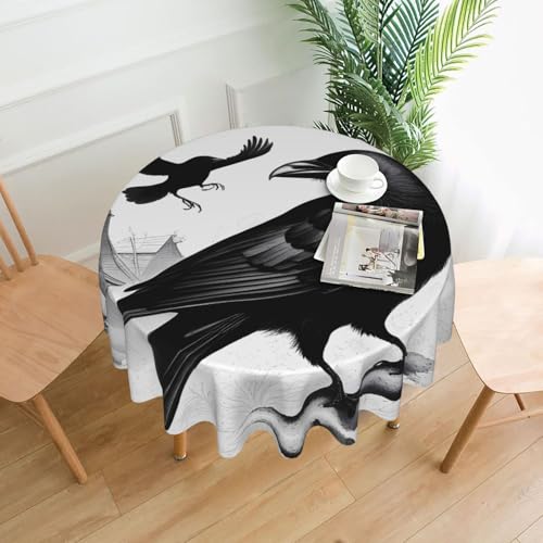 YYHWHJDE Runde dekorative Tischdecke, 152,4 cm, Motiv: Krähenvögel, wasserdicht, waschbar und wiederverwendbar, für Essen, Kaffee, Picknick, Hochzeit, Party von YYHWHJDE