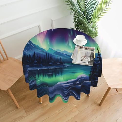 YYHWHJDE Runde dekorative Tischdecke, 152,4 cm, Motiv: Nordlichter, Malerei, Bild, wasserdicht, waschbar und wiederverwendbar, für Essen, Kaffee, Picknick, Hochzeit, Party von YYHWHJDE