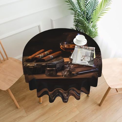 YYHWHJDE Runde dekorative Tischdecke, 152,4 cm, Motiv: Zigarre und Whiskey, wasserdicht, waschbar und wiederverwendbar, für Essen, Kaffee, Picknick, Hochzeit, Party von YYHWHJDE