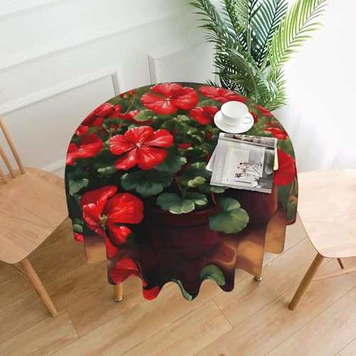 YYHWHJDE Runde dekorative Tischdecke, 152,4 cm, Motiv: rote Geranien, wasserdicht, waschbar und wiederverwendbar, für Esszimmer, Kaffee, Picknick, Hochzeit, Party von YYHWHJDE