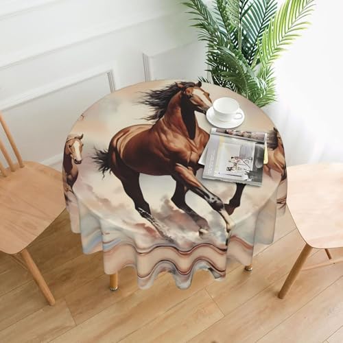 YYHWHJDE Runde dekorative Tischdecke, 152,4 cm, Motiv: tanzendes braunes Pferd, wasserdicht, waschbar und wiederverwendbar, für Essen, Kaffee, Picknick, Hochzeit, Party von YYHWHJDE