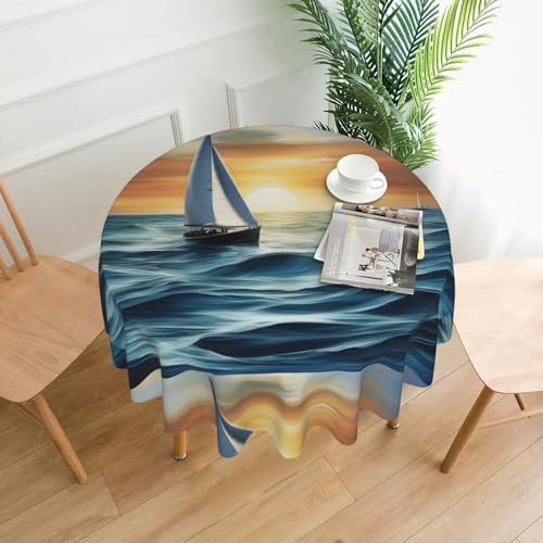 YYHWHJDE Runde dekorative Tischdecke, 152,4 cm, Ozean-Segelboot-Muster, wasserdicht, waschbar und wiederverwendbar, für Essen, Kaffee, Picknick, Hochzeit, Party YYHWHJDE Runde dekorative Tischdecke, 152,4 cm, Ozean-Segelboot-Muster, wasserdicht, waschbar und wiederverwendbar, für Essen, Kaffee, Picknick, Hochzeit, Party von YYHWHJDE