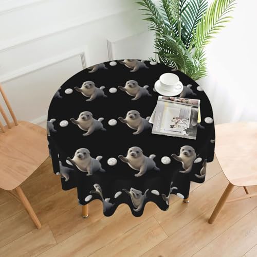 YYHWHJDE Runde dekorative Tischdecke, 152,4 cm, Robbenspiel mit Ballabdrücken, für den Innen- und Außenbereich, auf runden Tischen wie Couchtischen, Esstischen und Bauernhoftischen YYHWHJDE Runde dekorative Tischdecke, 152,4 cm, Robbenspiel mit Ballabdrücken, für den Innen- und Außenbereich, auf runden Tischen wie Couchtischen, Esstischen und Bauernhoftischen von YYHWHJDE