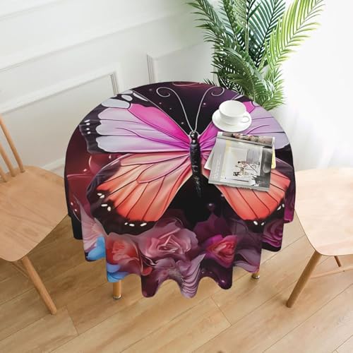 YYHWHJDE Runde dekorative Tischdecke, 152,4 cm, Schmetterlings- und Blumenmuster, für den Innen- und Außenbereich, auf runden Tischen wie Couchtischen, Esstischen und Bauernhoftischen YYHWHJDE Runde dekorative Tischdecke, 152,4 cm, Schmetterlings- und Blumenmuster, für den Innen- und Außenbereich, auf runden Tischen wie Couchtischen, Esstischen und Bauernhoftischen von YYHWHJDE