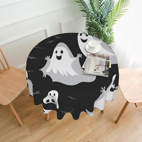 YYHWHJDE Runde dekorative Tischdecke, 152,4 cm, Schwarz mit Halloween-Geistermuster, für den Innen- und Außenbereich, auf runden Tischen wie Couchtischen, Esstischen und Bauernhoftischen YYHWHJDE Runde dekorative Tischdecke, 152,4 cm, Schwarz mit Halloween-Geistermuster, für den Innen- und Außenbereich, auf runden Tischen wie Couchtischen, Esstischen und Bauernhoftischen von YYHWHJDE