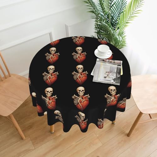 YYHWHJDE Runde dekorative Tischdecke, 152,4 cm, Totenkopf-Herz-Drucke für den Innen- und Außenbereich, auf runden Tischen wie Couchtischen, Esstischen und Bauernhoftischen YYHWHJDE Runde dekorative Tischdecke, 152,4 cm, Totenkopf-Herz-Drucke für den Innen- und Außenbereich, auf runden Tischen wie Couchtischen, Esstischen und Bauernhoftischen von YYHWHJDE