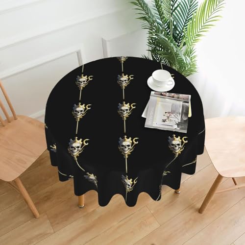 YYHWHJDE Runde dekorative Tischdecke, 152,4 cm, Totenkopf-Zepter-Drucke für den Innen- und Außenbereich, auf runden Tischen wie Couchtischen, Esstischen und Bauernhoftischen von YYHWHJDE