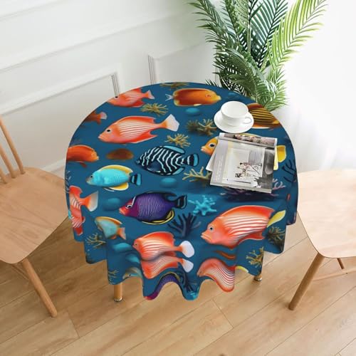YYHWHJDE Runde dekorative Tischdecke, 152,4 cm, U-Boot-Rifffischbild, wasserdicht, waschbar und wiederverwendbar, für Essen, Kaffee, Picknick, Hochzeit, Party von YYHWHJDE
