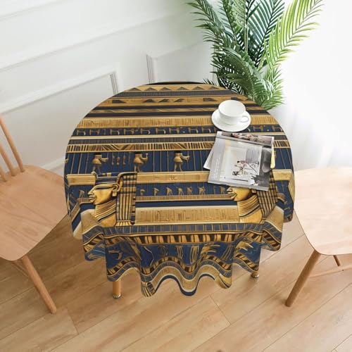 YYHWHJDE Runde dekorative Tischdecke, 152,4 cm, ägyptische Pharaonische Fresken, Bild, wasserdicht, waschbar und wiederverwendbar, für Essen, Kaffee, Picknick, Hochzeit, Party von YYHWHJDE