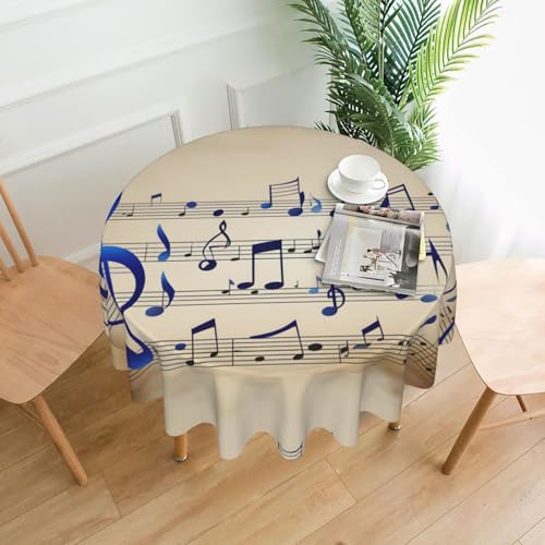 YYHWHJDE Runde dekorative Tischdecke, 152,4 cm, blaues Musiknoten-Muster, wasserdicht, waschbar und wiederverwendbar, für Essen, Kaffee, Picknick, Hochzeit, Party YYHWHJDE Runde dekorative Tischdecke, 152,4 cm, blaues Musiknoten-Muster, wasserdicht, waschbar und wiederverwendbar, für Essen, Kaffee, Picknick, Hochzeit, Party von YYHWHJDE