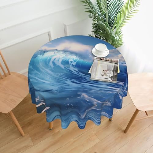 YYHWHJDE Runde dekorative Tischdecke, 152,4 cm, blaues Ozeanwellenbild, wasserdicht, waschbar und wiederverwendbar, für Esszimmer, Kaffee, Picknick, Hochzeit, Party von YYHWHJDE
