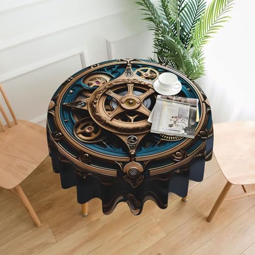 YYHWHJDE Runde dekorative Tischdecke, 152,4 cm, cooles Steampunk-Getriebebild, wasserdicht, waschbar und wiederverwendbar, für Essen, Kaffee, Picknick, Hochzeit, Party von YYHWHJDE