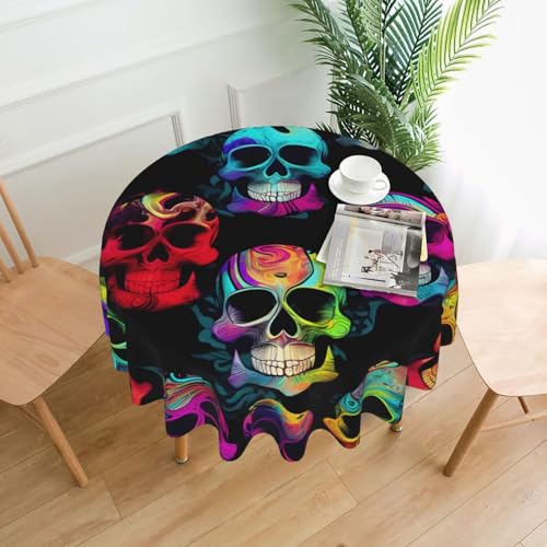 YYHWHJDE Runde dekorative Tischdecke, 152,4 cm, farbiges Totenkopfbild, wasserdicht, waschbar und wiederverwendbar, für Essen, Kaffee, Picknick, Hochzeit, Party von YYHWHJDE