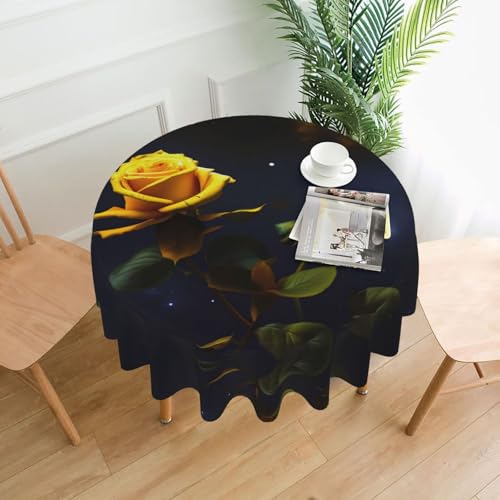 YYHWHJDE Runde dekorative Tischdecke, 152,4 cm, gelbe Rosen, Sternennacht, Bild, wasserdicht, waschbar und wiederverwendbar, für Essen, Kaffee, Picknick, Hochzeit, Party von YYHWHJDE