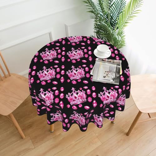 YYHWHJDE Runde dekorative Tischdecke, 152,4 cm, glänzende rosa Edelsteine in der Krone, für den Innen- und Außenbereich, auf runden Tischen wie Couchtischen, Esstischen und Bauernhoftischen YYHWHJDE Runde dekorative Tischdecke, 152,4 cm, glänzende rosa Edelsteine in der Krone, für den Innen- und Außenbereich, auf runden Tischen wie Couchtischen, Esstischen und Bauernhoftischen von YYHWHJDE