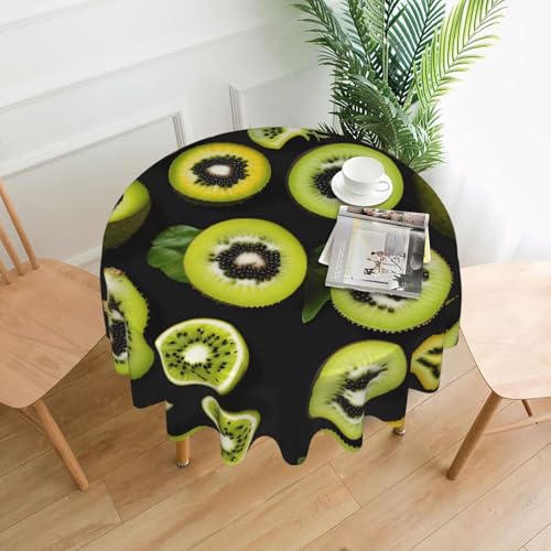 YYHWHJDE Runde dekorative Tischdecke, 152,4 cm, grünes Kiwi-Bild, wasserdicht, waschbar und wiederverwendbar, für Esszimmer, Kaffee, Picknick, Hochzeit, Party von YYHWHJDE