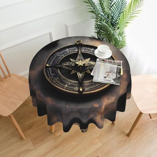YYHWHJDE Runde dekorative Tischdecke, 152,4 cm, magisches Design, nordische Runen, Kompassbild, wasserdicht, waschbar und wiederverwendbar, für Essen, Kaffee, Picknick, Hochzeit, Party von YYHWHJDE