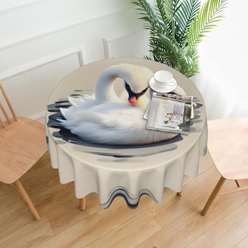 YYHWHJDE Runde dekorative Tischdecke, 152,4 cm, niedlicher kleiner Schwan, wasserdicht, waschbar und wiederverwendbar, für Essen, Kaffee, Picknick, Hochzeit, Party von YYHWHJDE
