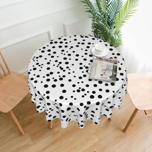 YYHWHJDE Runde dekorative Tischdecke, 152,4 cm, schwarz-weiß gepunktet, wasserdicht, waschbar und wiederverwendbar, für Essen, Kaffee, Picknick, Hochzeit, Party von YYHWHJDE