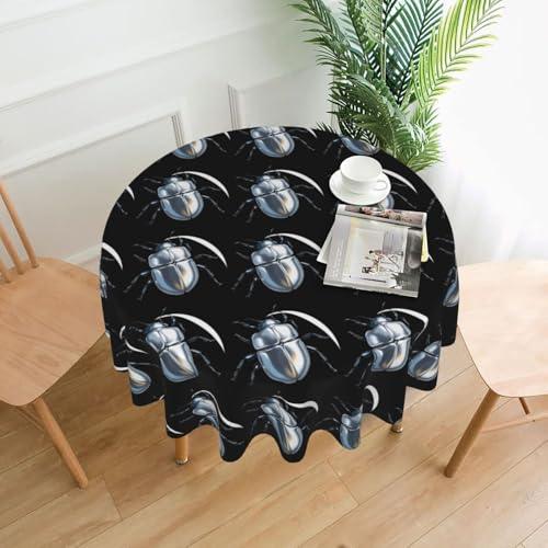 YYHWHJDE Runde dekorative Tischdecke, 152,4 cm, silberfarbene Käfer-Drucke für den Innen- und Außenbereich, auf runden Tischen wie Couchtischen, Esstischen und Bauernhoftischen von YYHWHJDE