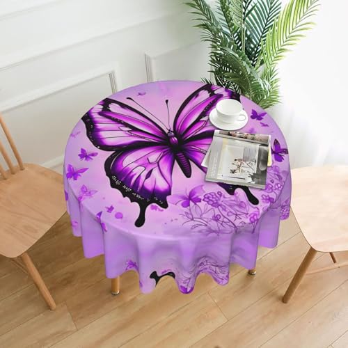 YYHWHJDE Runde dekorative Tischdecke, 152,4 cm, violett, Schmetterlingsbild, wasserdicht, waschbar und wiederverwendbar, für Essen, Kaffee, Picknick, Hochzeit, Party von YYHWHJDE