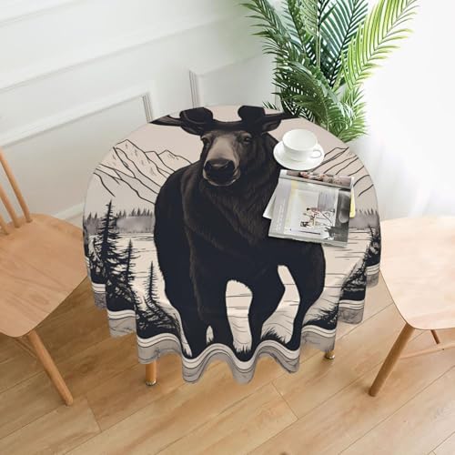 YYHWHJDE Runde dekorative Tischdecke, Elchbär, Hirsch, Bild, wasserdicht, waschbar und wiederverwendbar, für Essen, Kaffee, Picknick, Hochzeit, Party, 152,4 cm von YYHWHJDE